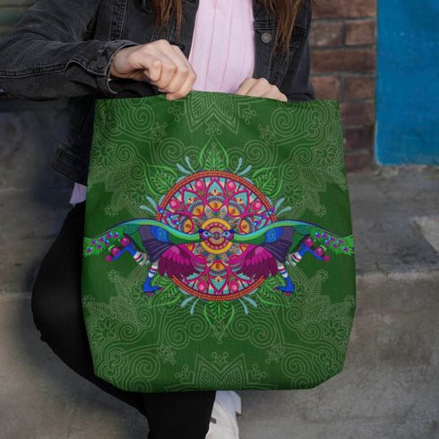 Roller Skating Peacock Canvas Tote